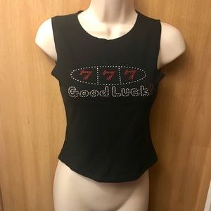 Black Crop Top with Rhinestone Design